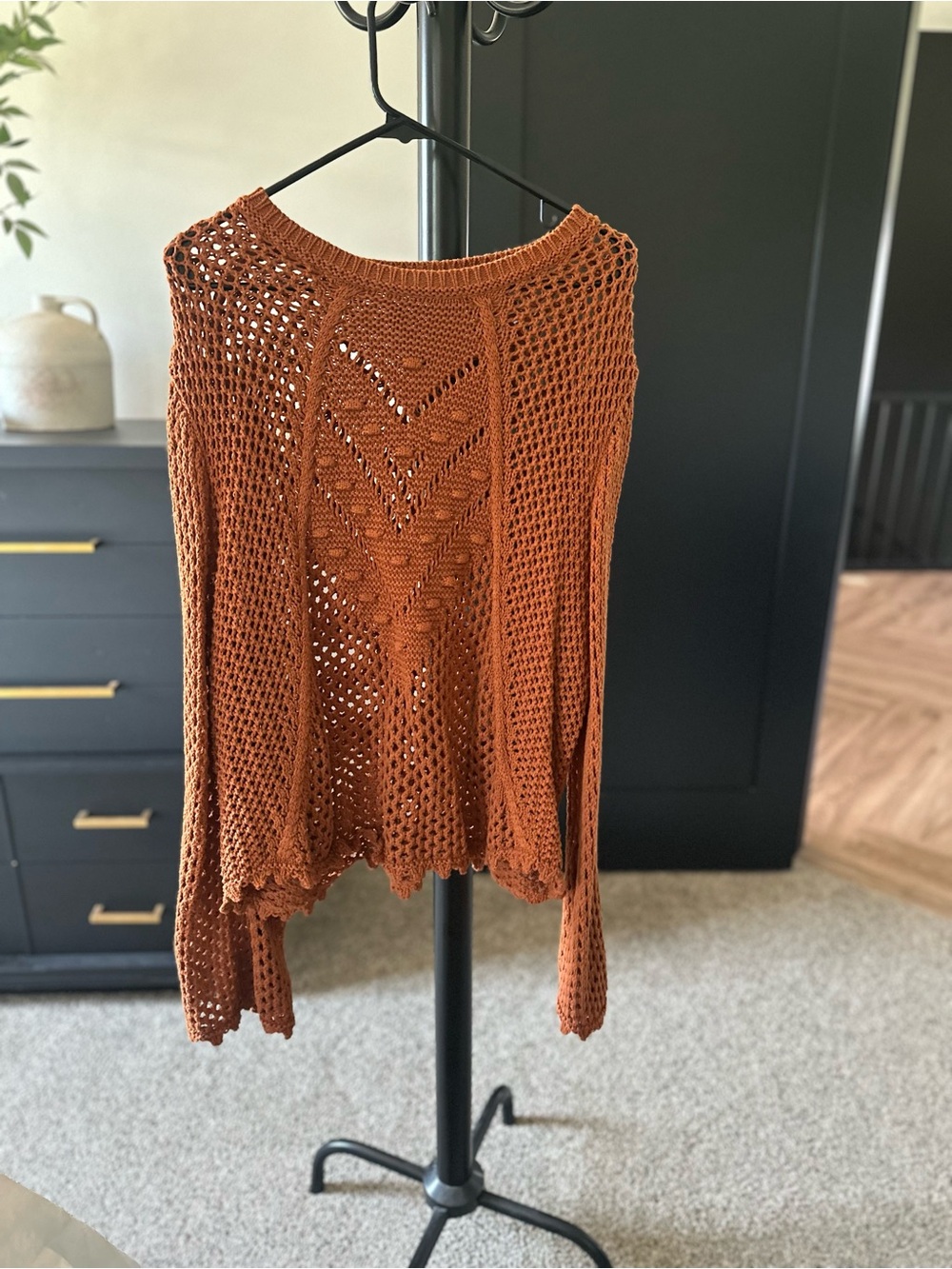 Another Love Open-Knit Scoop Neck Sweater in Rust